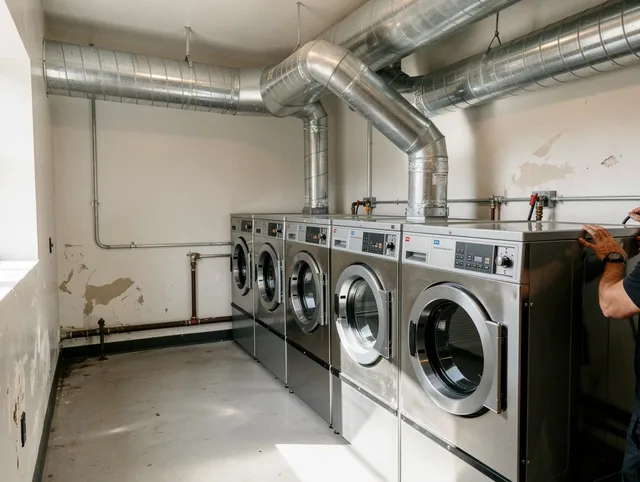 Huntersville Dryer Vent Cleaning team performing large-scale commercial dryer vent cleaning in Huntersville