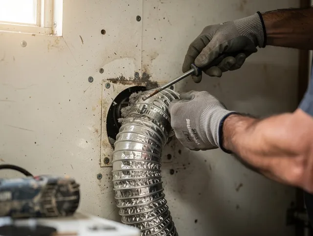 Huntersville Dryer Vent Cleaning technician performing precise dryer vent hose installation in Huntersville
